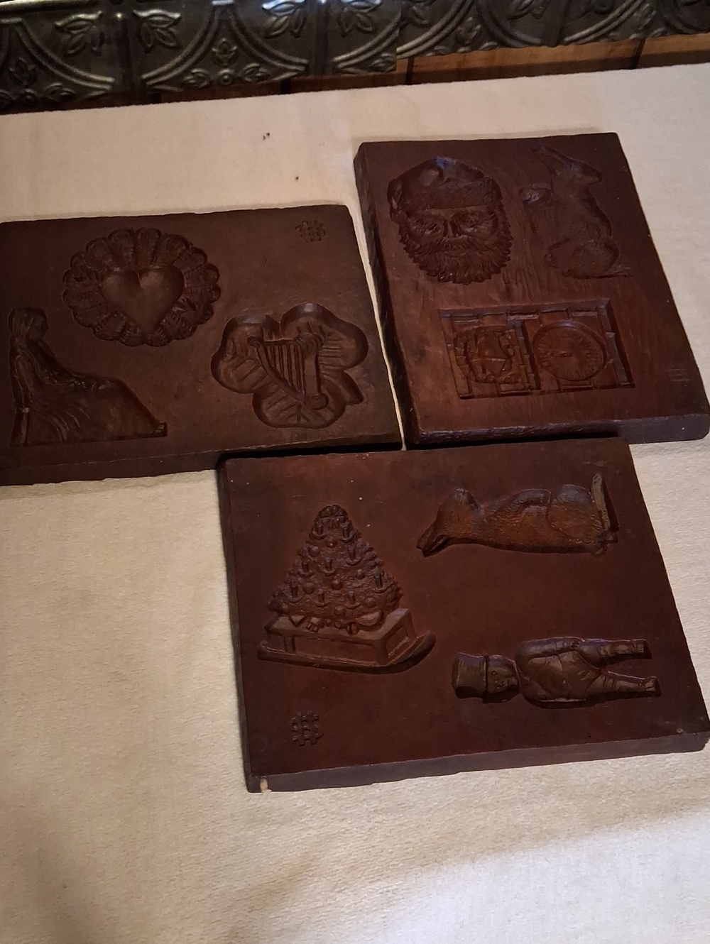 Vintage Brown Molded Cookie or Chocolate Molds Set Holiday Set 3-D Molds